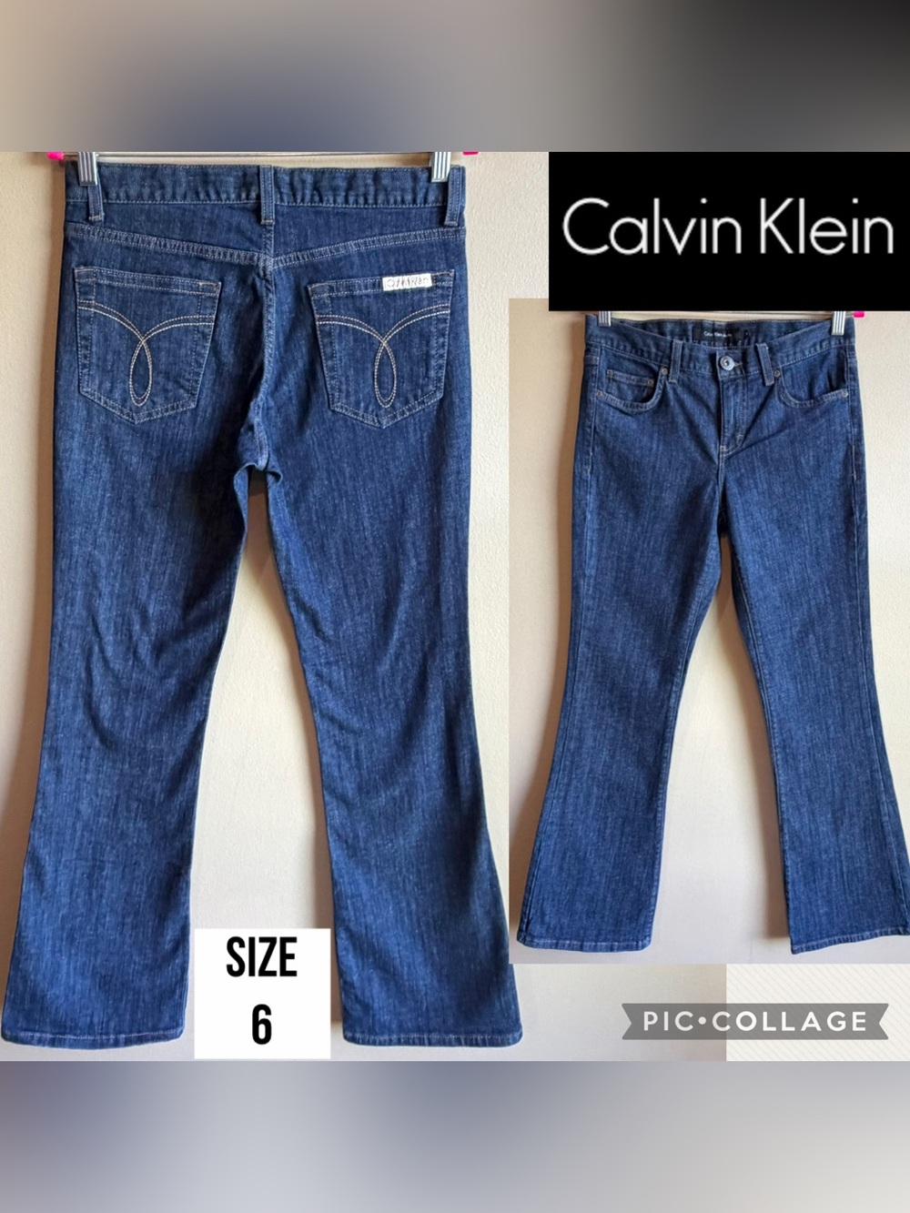 Calvin Klein Womens Jeans Flare Fit Dark Wash 31” Inseam Mid Rise Stretch Size 6